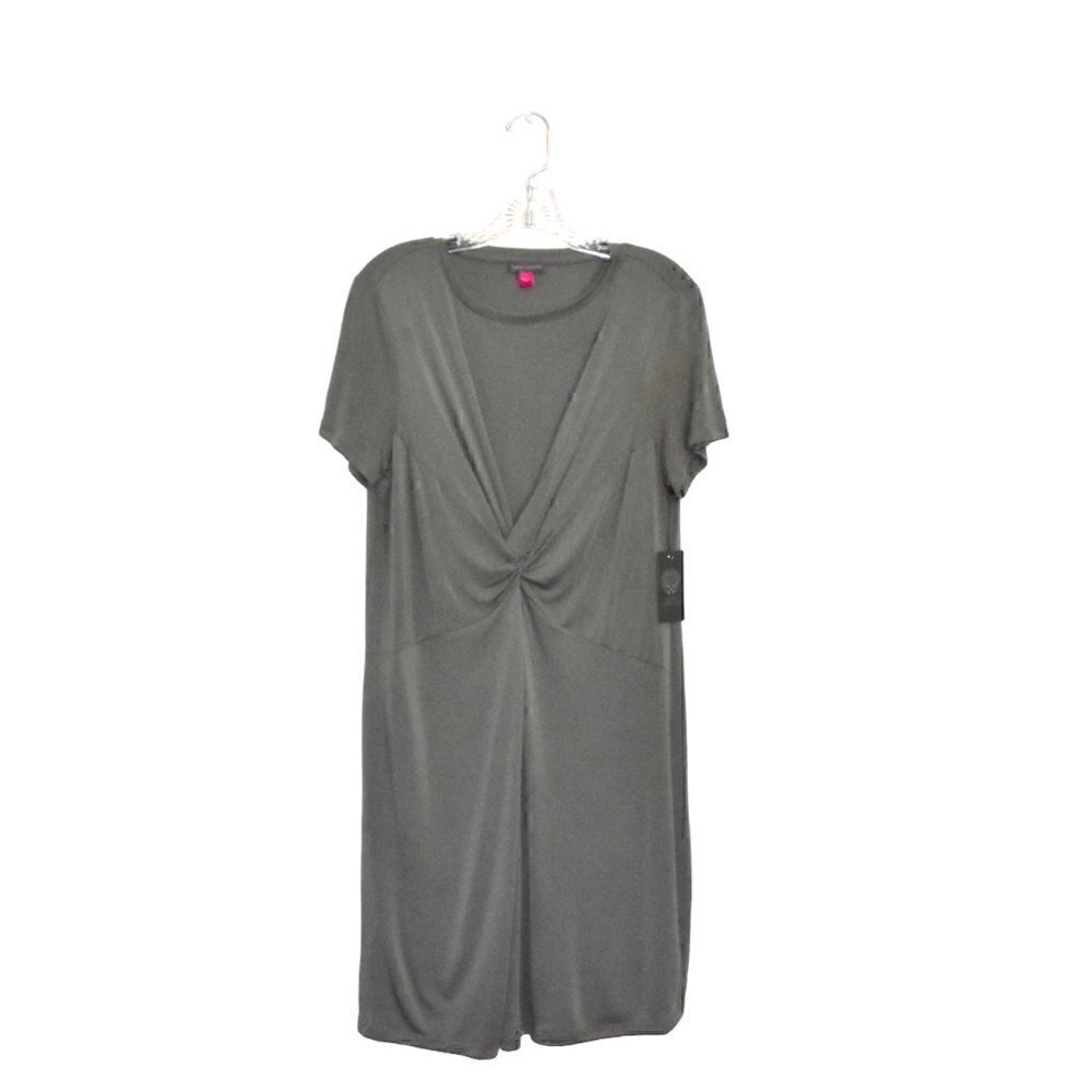Vince Camuto Short Sleeve Twist Knot Pullover Dress Olive Green Size L